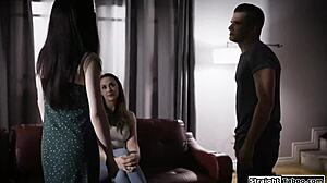 Stepson and stepdaughter team up for stepmom's oral pleasure