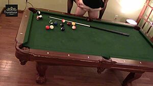Mature Wife's Huge Tits Rock During Pool Table Handling