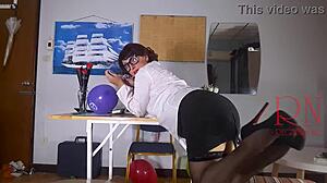 Secretary's Intense Obsession: Nude Goddess Masturbates with Balloons at Work