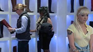 Busty Blonde Bound and Fucked in Public Shop