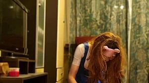 Cute sissy Monika swallows cum after anal fucking with condom