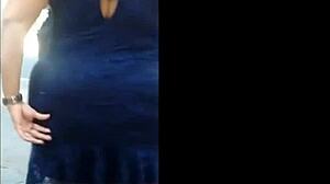 old slut in blue dress chats casually