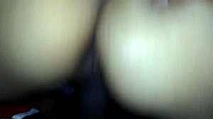 Reverse cowgirl on monster cock, latina riding big black dick intensely.