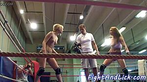 Pussylicked babe savors intense naked wrestling with European amateurs