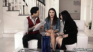 get ready for this wild threesome with adria rae and joanna angel sharing a huge cock on the couch 😈💥