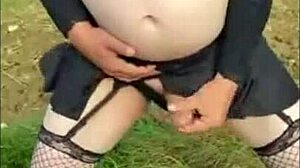 Bisexual Crossdresser Plays with Cock in Public and Shoots Load