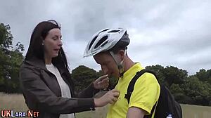 Stocking-clad Brit gets facial in hardcore action