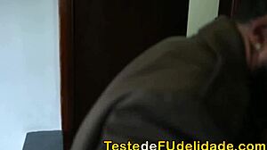 Watch this cuckold film his blonde Brazilian wife getting a blowjob while crossdressing and fucking her lover!