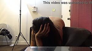 Angie in her casting pov interview, showing off tattoos in hardcore scene