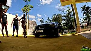 Photo shoot featuring brunette brazilian models on bmw with tattoos