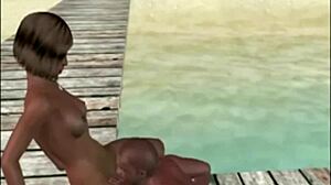 A 3d couple enjoys their intimate moments together.