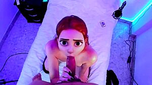 My sexy redhead anime girl performs deepthroat on me in hentai scene.