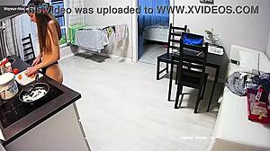 slim babe cooking topless in the kitchen 😏