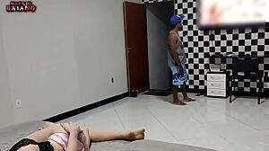 Chubby teen blows big black cock in bedroom