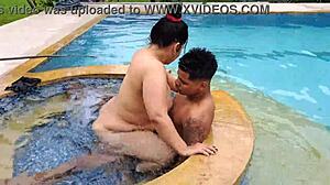 I got hard seeing my girlfriend's mom almost naked in the pool!