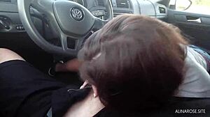 Teen Delivers Sloppy Blowjob with Cum in Mouth in Car  