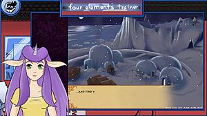 avatar trainer receives footjob from brunette in hentai