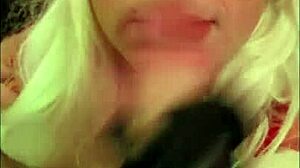 Blonde elf femkittenboy gags on cum with triple throatpie explosion. Insane POV action!
