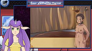 avatar trainer receives footjob from brunette in hentai