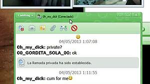 Watching a black guy jerk off his monster cock on webcam with a prostitute, he shoots his load and she cums asking for more.