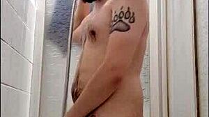 Young Hairy Twink Showering With Hunk