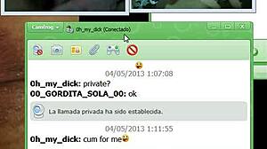 Watching a black guy jerk off his monster cock on webcam with a prostitute, he shoots his load and she cums asking for more.