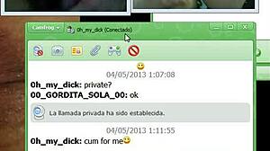 Watching a black guy jerk off his monster cock on webcam with a prostitute, he shoots his load and she cums asking for more.