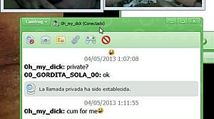 Watching a black guy jerk off his monster cock on webcam with a prostitute, he shoots his load and she cums asking for more.