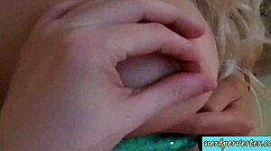 Sexy blonde gives a tempting reality blowjob in lingerie