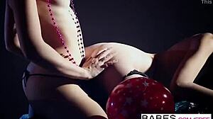 Ashlyn Malloy and Lilly Banks share midnight kisses before hardcore fucking and cum on ass