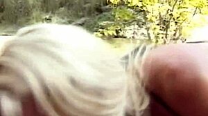 Wow, amateur blonde gives blowjob in bikini outdoors!