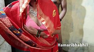 Indian boy bangs stepmom in red saree