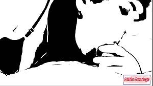 In this cartoon, a young student pleases the older school caretaker with her mouth, making him cum happily.