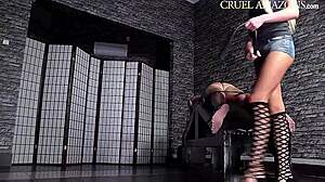 Blonde Feels Attractive In Booty Shorts And Straps