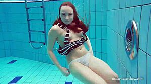 Cute Hairy Pussy Teen Nina Swimming Naked in Pool