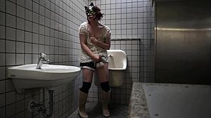 일본 크로스드레서 아유미, 공중 화장실에서 자위하다 걸려, 대담해!