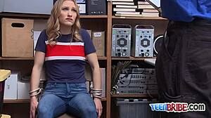 Guard pounds petite teen hard in the office close-up