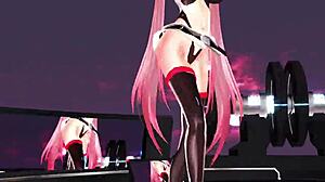 This is a 3d animated hentai scene where a character gives a blowjob to big boobs in anime style