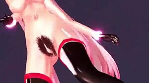 This is a 3d animated hentai scene where a character gives a blowjob to big boobs in anime style