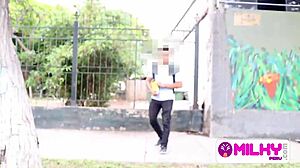 thaina fields bends over in the car, riding the college student outdoors with cowgirl passion