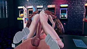 Gamer girl in Second Life takes Grant Dynamo and Dakota Power's monster cocks! 😈💦