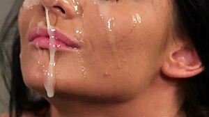 I'm obsessed with this kinky bombshell swallowing every drop of semen on her face.