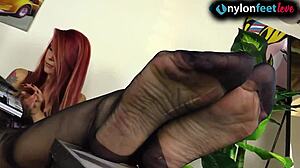 Look at the sexy redhead's feet in nylons!