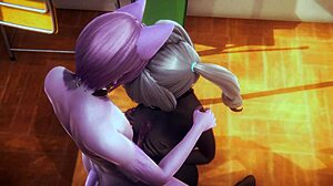 Фурри кошка, скунс и волк сходят с ума в классной тройке