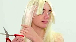 submissive bitch has her hair chopped off