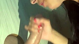 woman sucking several in front of partner