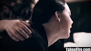 Sleazy stepfather bangs lesbian stepdaughter and her girlfriend hard