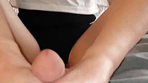 Vanessa Vixon gives first footjob in years. Adds blowjob tease.