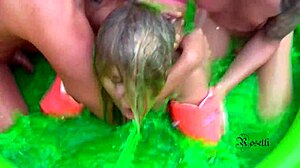 Uh, that kinky teen in the rubber pool... total piss and blow mess, ya know!