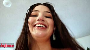 juicy brunette alyx star smothers bf with big tits, then rides him hard.